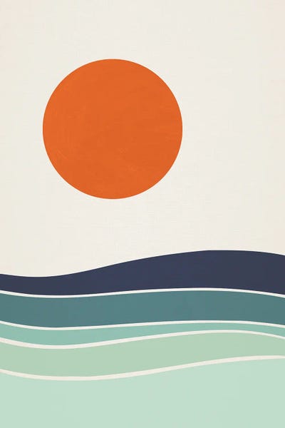 Circular Abstract: Orange Sun Over Sea Minimalism by EmcDesignLab
