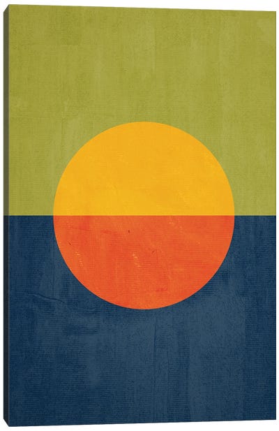 Orange Yellow Sun Green Navy Landscape Canvas Art Print - '70s Sunsets