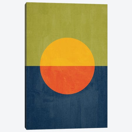 Orange Yellow Sun Green Navy Landscape Canvas Print #ELB102} by EmcDesignLab Canvas Print