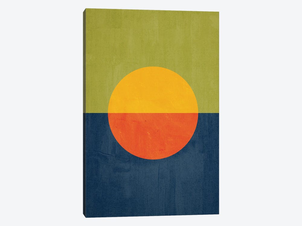 Orange Yellow Sun Green Navy Landscape by EmcDesignLab 1-piece Canvas Artwork