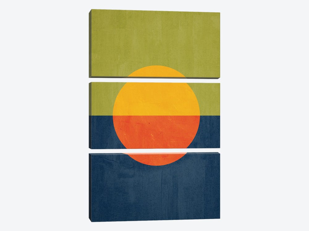 Orange Yellow Sun Green Navy Landscape by EmcDesignLab 3-piece Canvas Art