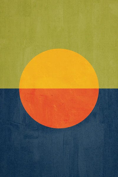 Retro Geo Abstracts: Orange Yellow Sun Green Navy Landscape by EmcDesignLab