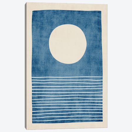 Blue White Full Moon Seascape Canvas Print #ELB109} by EmcDesignLab Canvas Art Print