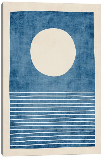 Blue White Full Moon Seascape Canvas Art Print - EmcDesignLab
