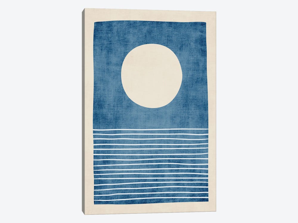 Blue White Full Moon Seascape by EmcDesignLab 1-piece Art Print