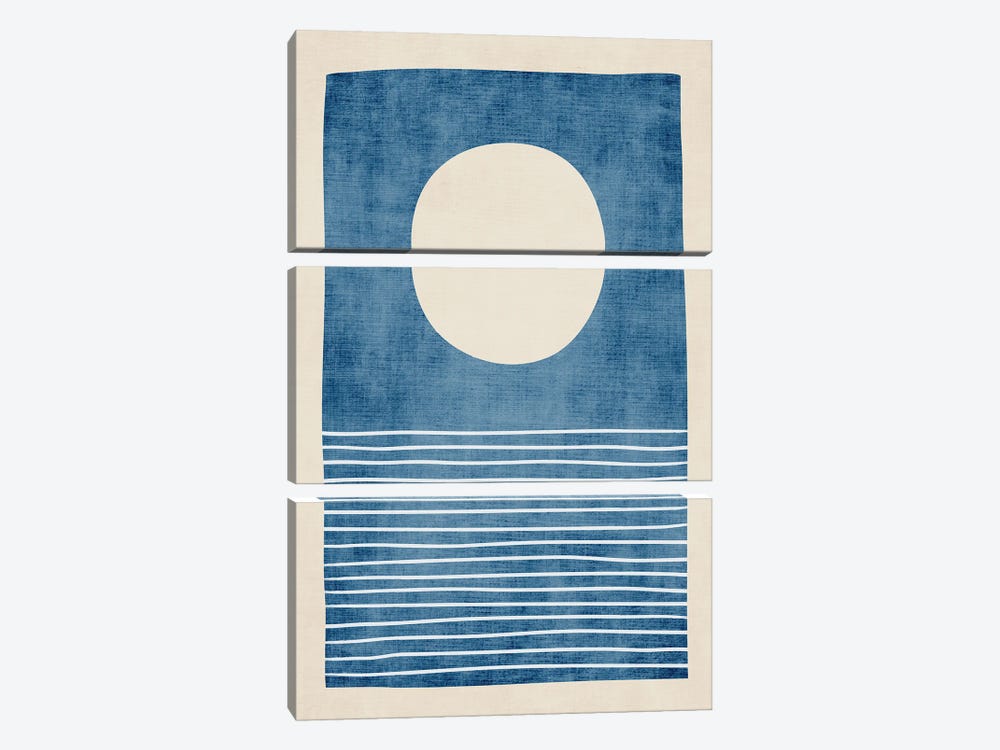 Blue White Full Moon Seascape by EmcDesignLab 3-piece Art Print