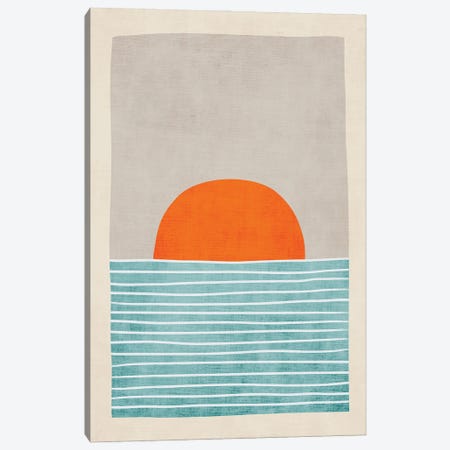 Orange Sun Sea Sunset Canvas Print #ELB110} by EmcDesignLab Canvas Art