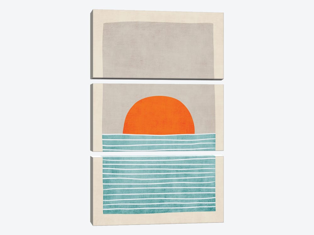 Orange Sun Sea Sunset by EmcDesignLab 3-piece Canvas Art Print