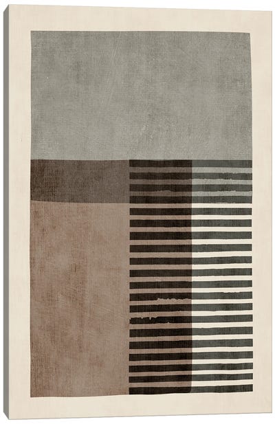 Brown Greige Black Lines Canvas Art Print - Linear Abstract Art