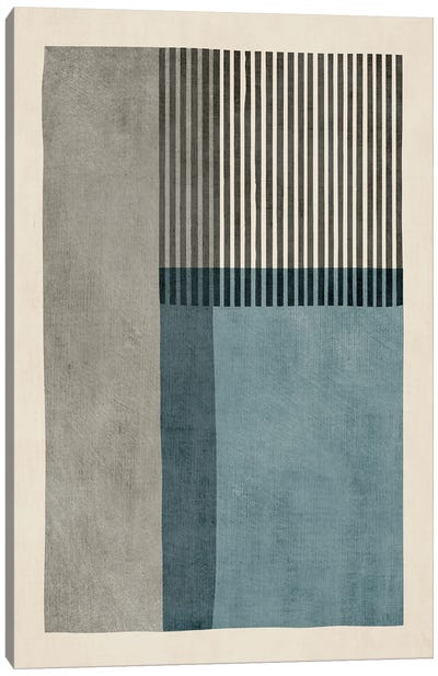 Blue Gray Black Lines Canvas Art Print - Linear Abstract Art