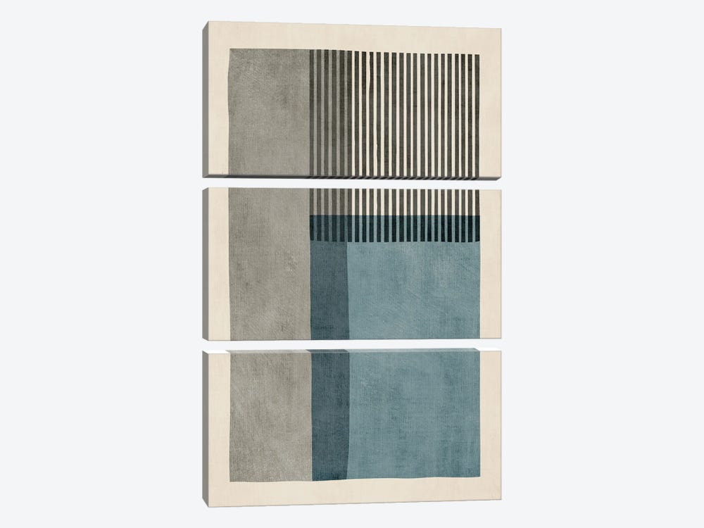 Blue Gray Black Lines by EmcDesignLab 3-piece Canvas Art Print