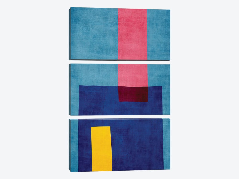 Blue Pink Yellow Abstract Minimalism by EmcDesignLab 3-piece Canvas Artwork