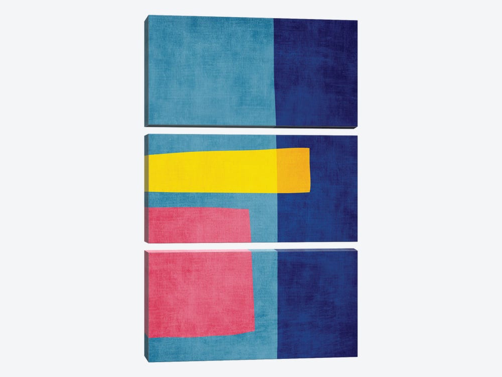 Pink Navy Yellow Abstract Minimalism by EmcDesignLab 3-piece Canvas Print