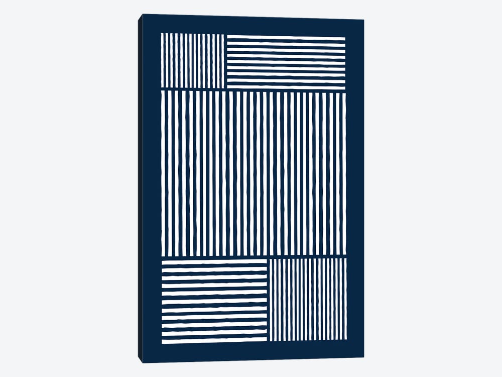 Navy White Lines Minimal Art by EmcDesignLab 1-piece Canvas Wall Art
