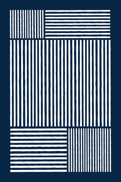Linear Abstract: Navy White Lines Minimal Art by EmcDesignLab