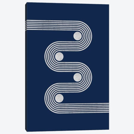 Navy Retro Lines Dots I Canvas Print #ELB12} by EmcDesignLab Canvas Art