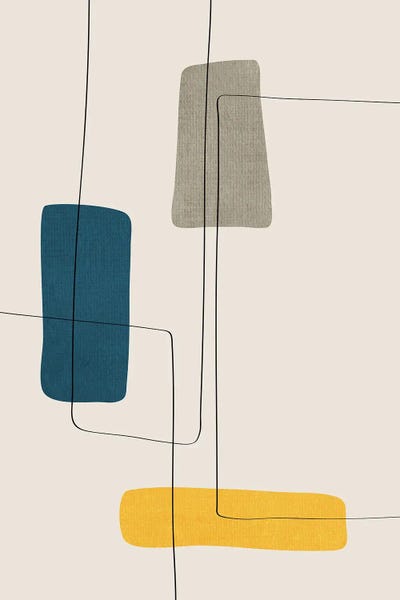 Teal Abstract Art: Yellow Navy Greige Abstract by EmcDesignLab