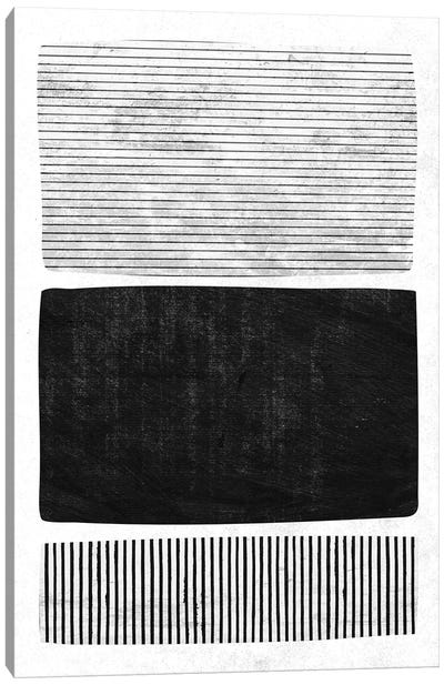 Minimalist B&W Lines Blocks I Canvas Art Print - Black & White Abstract Art