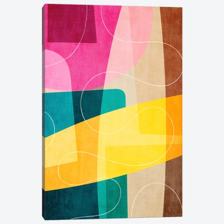 Colorful Teal Pink Yellow Abstract Canvas Print #ELB140} by EmcDesignLab Art Print