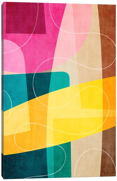 Colorful Teal Pink Yellow Abstract Canvas Art Print - EmcDesignLab