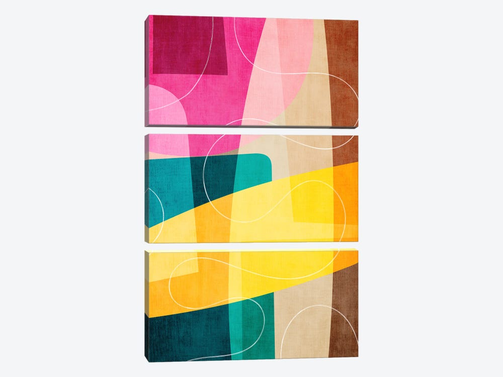 Colorful Teal Pink Yellow Abstract by EmcDesignLab 3-piece Canvas Art