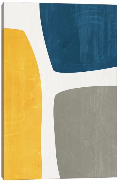 Yellow Navy Gray Abstract Canvas Art Print - Blue & Yellow Art