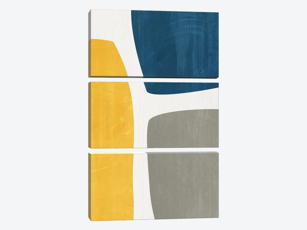 Yellow Navy Gray Abstract by EmcDesignLab 3-piece Canvas Art