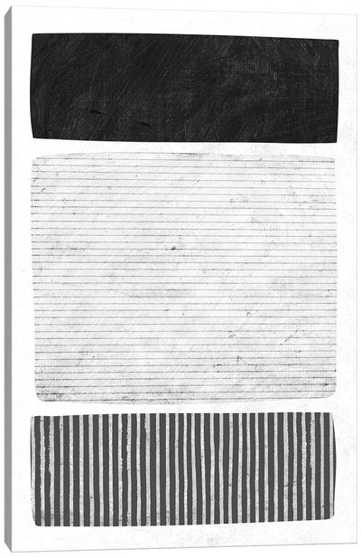 Minimalist B&W Lines Blocks II Canvas Art Print - Black & White Abstract Art