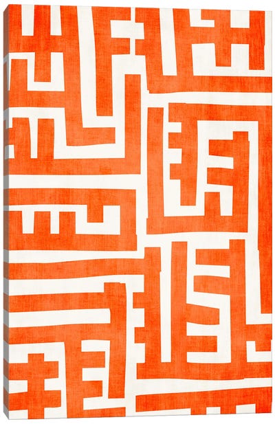 Bright Orange Abstract Geometric II Canvas Art Print - Linear Abstract Art