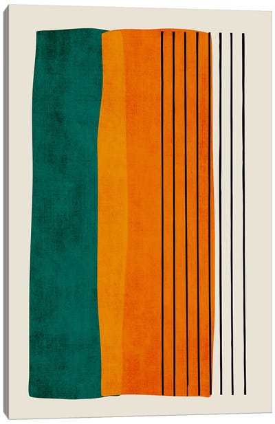 Teal Orange Black Lines Canvas Art Print - Linear Abstract Art