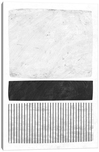 Minimalist B&W Lines Blocks III Canvas Art Print - Black & White Abstract Art