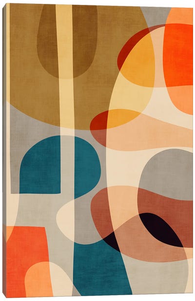 Colorful Abstract Shapes V Canvas Art Print - Mid-Century Modern Living Room Art