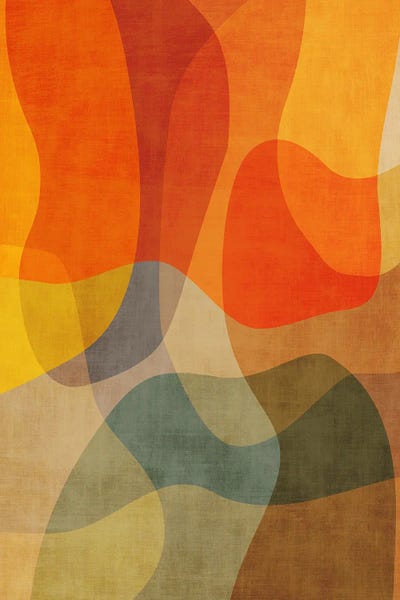 Mid-Century Modern Living Room: Mid-Century Warm Tones Colors Abstract by EmcDesignLab