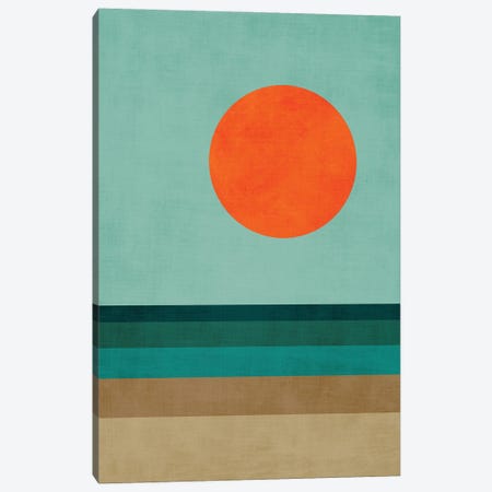 Orange Sun Teal Brown Sea Beach Landscape I Canvas Print #ELB18} by EmcDesignLab Canvas Art