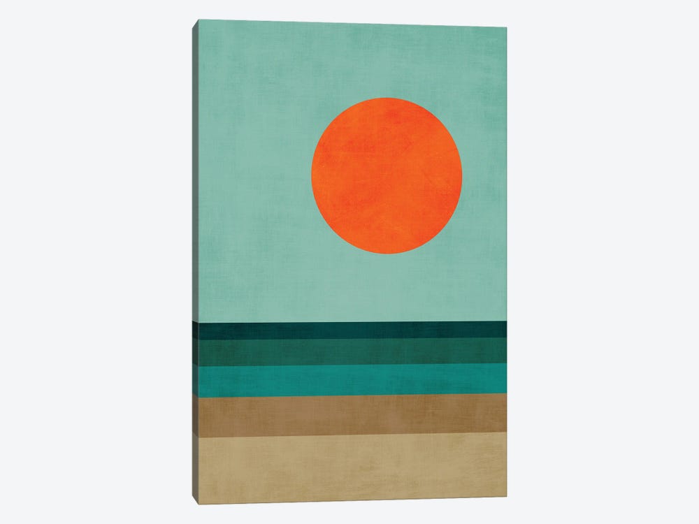 Orange Sun Teal Brown Sea Beach Landscape I by EmcDesignLab 1-piece Art Print