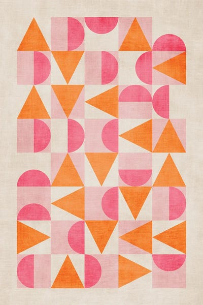 Dopamine Decor: Pink Orange Artwork Geometric Modern by EmcDesignLab