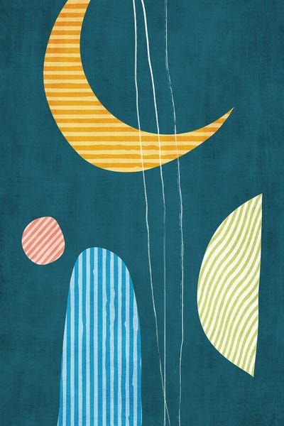 Abstract Teal Yellow Moon by EmcDesignLab multi panel art