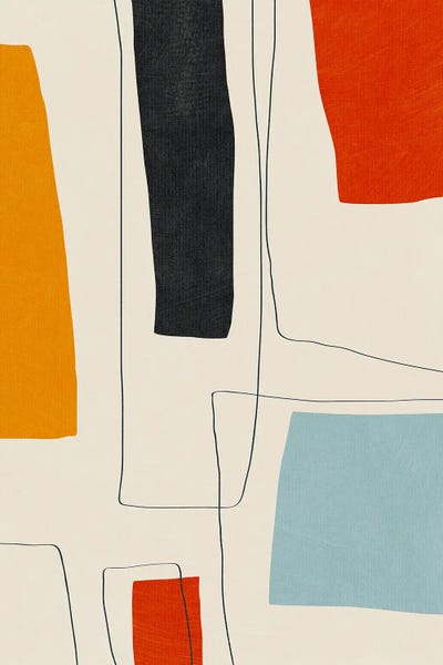 Minimalism: Minimalist Red Yellow Blue Black II Lines by EmcDesignLab