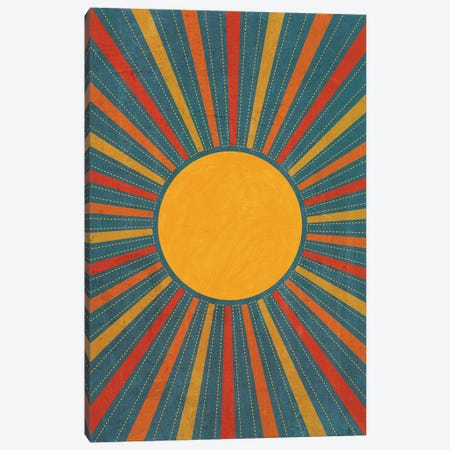 Retro Sunburst Teal Yellow Red Canvas Print #ELB21} by EmcDesignLab Art Print