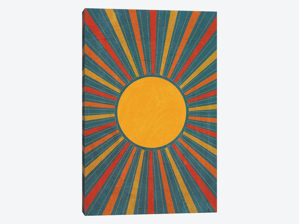 Retro Sunburst Teal Yellow Red by EmcDesignLab 1-piece Canvas Print