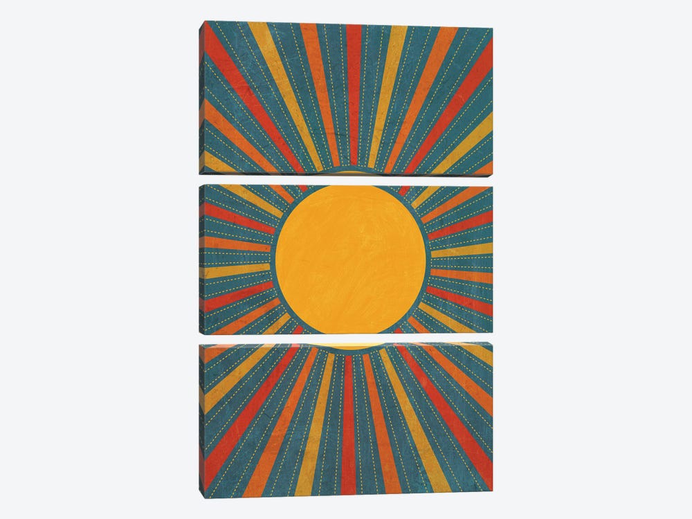 Retro Sunburst Teal Yellow Red by EmcDesignLab 3-piece Canvas Art Print