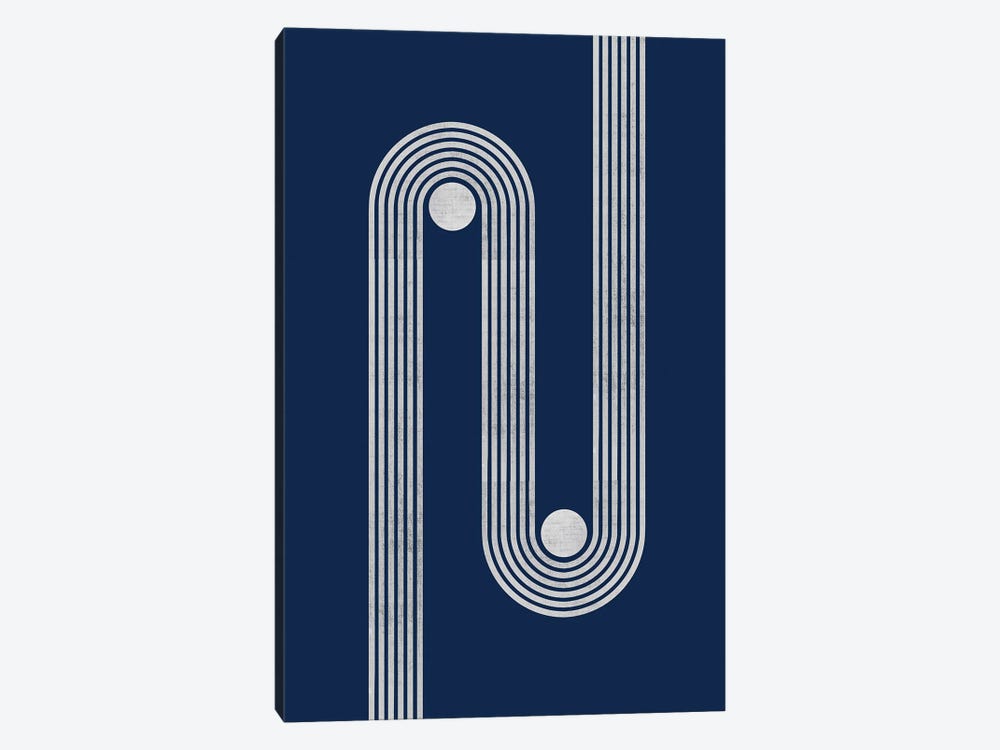 Navy Retro Lines Dots II by EmcDesignLab 1-piece Canvas Print