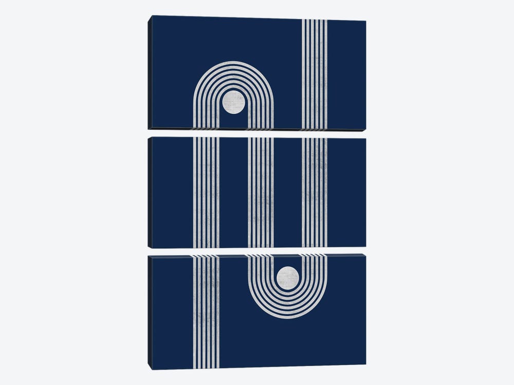 Navy Retro Lines Dots II by EmcDesignLab 3-piece Canvas Print