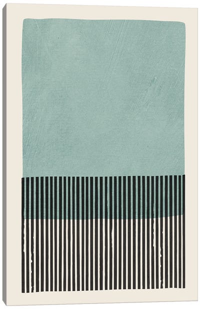 Light Blue-Green Block Black Lines Canvas Art Print - Large Minimalist Art