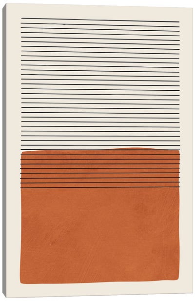 Burnt Orange Black Lines Canvas Art Print - Organic Modern