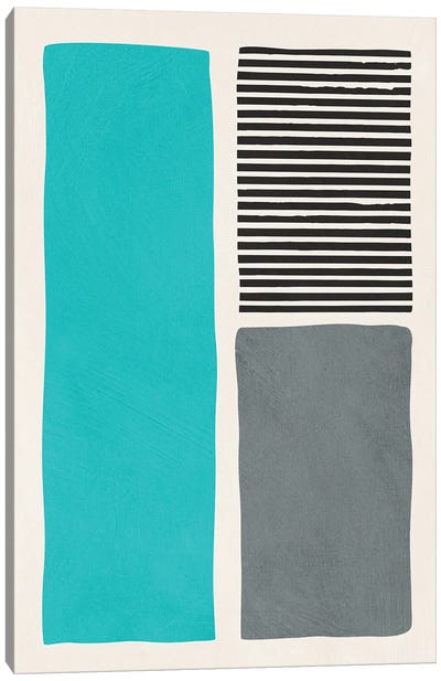 Turquoise Gray Min Abstract Black Lines Canvas Art Print - Minimalist Living Room