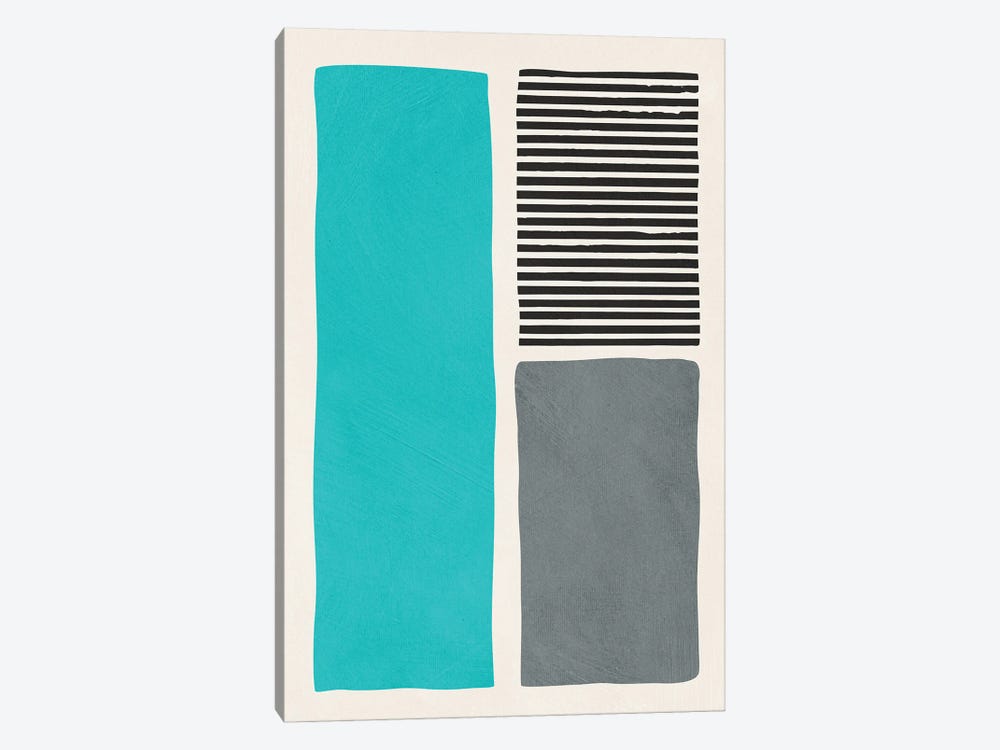Turquoise Gray Min Abstract Black Lines by EmcDesignLab 1-piece Canvas Art Print
