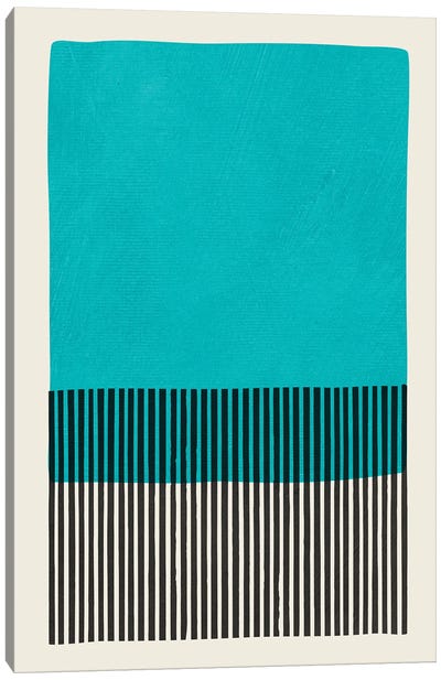 Turquoise Min Abstract Black Lines Canvas Art Print - Minimalist Office
