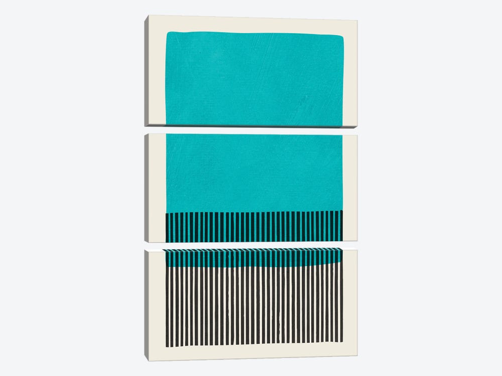 Turquoise Min Abstract Black Lines by EmcDesignLab 3-piece Canvas Art