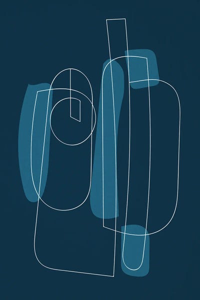 Mid-Century Modern Living Room: Navy Blue Abstract II by EmcDesignLab